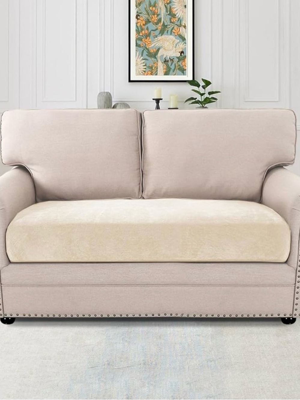 Plush Beige Sofa Seat Cushion Cover - Neutral Home Accents